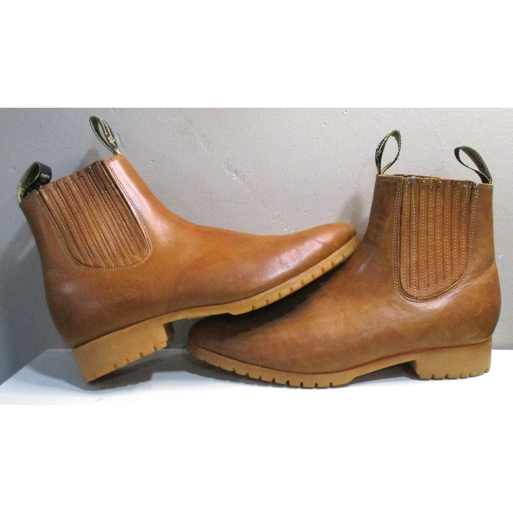 Botines Ramirez Tan Leather Chelsea Boots Lug Sole Pull On Western Style Men10.5